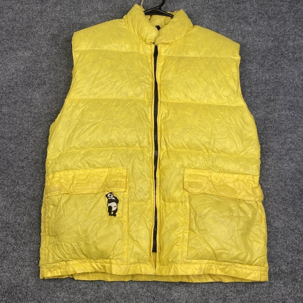 Vintage Frostline Down Vest Mens Small Yellow Puffer Nylon Panda Patch 70s